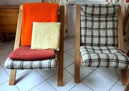 2 Relax-Sessel verstellbar bis Liegeposition, Karo-Polster