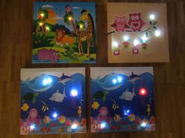 Lot de 4 toiles LED avec jeu de lumières (env. 40 x 40 cm)