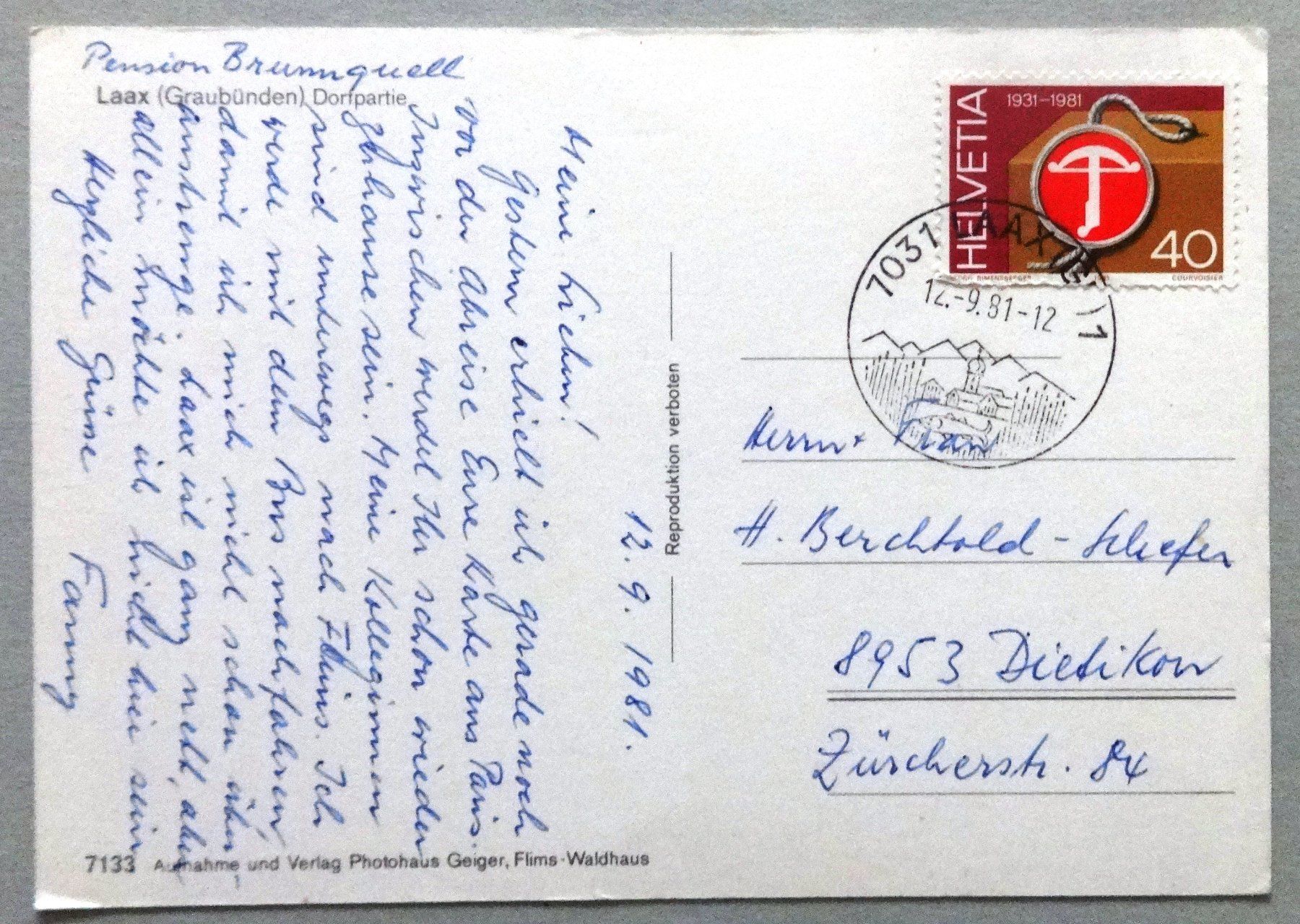 Cartoline postali: Laax (GR), Dorfpartie – Usato da Fétigny venduto da Billy2miny 1