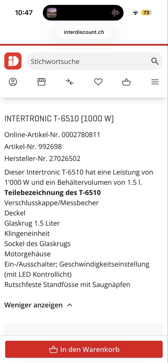 Appareils de cuisine: Intertronic Blender 6510 – D'occasion à Altendorf par joc_yy6d 2