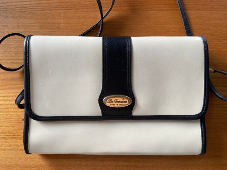 Leder Abendtasche Weiss / Blau Clutch