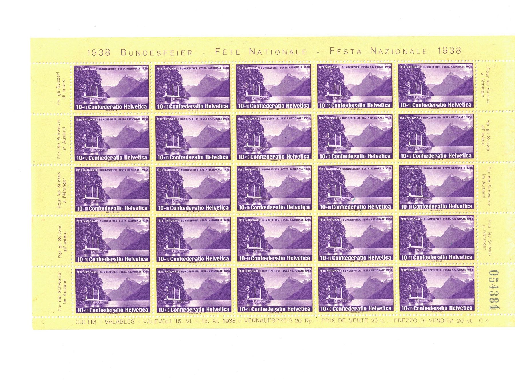 Tutti i francobolli: Pro Patri 1938 Bogen glattes Papier postfrisch – Nuovo (secondo la descrizione) da Bottmingen venduto da Golferin