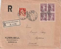 Zürich-Brief per Einschreiben-Mischfrankatur 1918