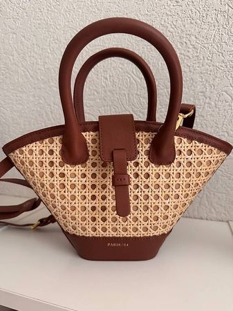 Sac cabas Paris/64 en cuir et raphia -  État neuf