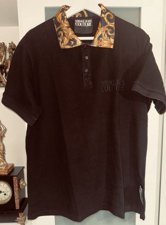 Polo 👕 Versace Jeans Couture Colletto Baroque Nera XXL 