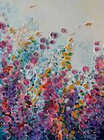 Peinture abstraite fleurs multicolores toile 75x110 cm neuve