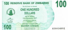 Zimbabwe 100 Dollars 2006 P-42 UNZ Serie AA