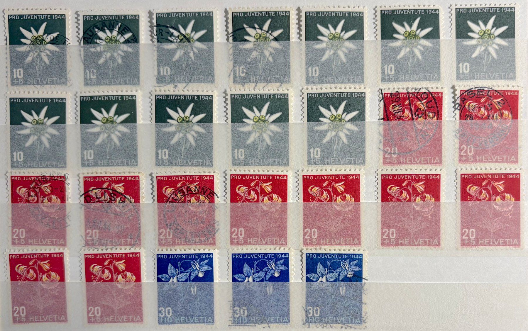 Tutti i francobolli: Timbres suisses 1944 Fleurs – Usato da Lausanne venduto da Cabessa