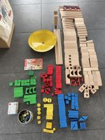 Grosse HABA Kugelbahn mit Zubehör + farbige Holzbausteine +