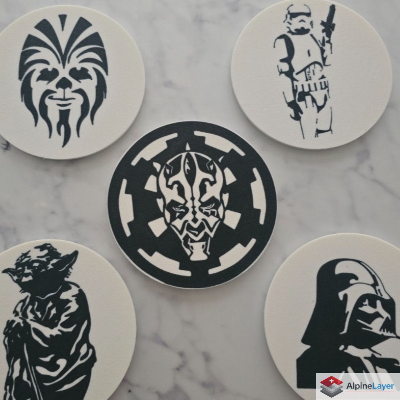 Sottobicchieri: Star Wars Coaster Set 3D Printed Drink Coasters (5 pcs) – Nuovo (secondo la descrizione) da Losone venduto da AlpineLayer