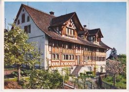 Wädenswil (Zch.) Farbphoto mit Riegelbau. 1956