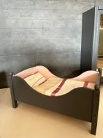 Lit de poupée en bois 60x35cm rose et gris