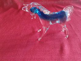 Wunderschöne Blaue Pferde Figur aus Glas