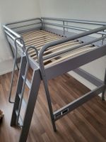 Kinder Hochbett Metall Grau mit Leiter Längs 200cm