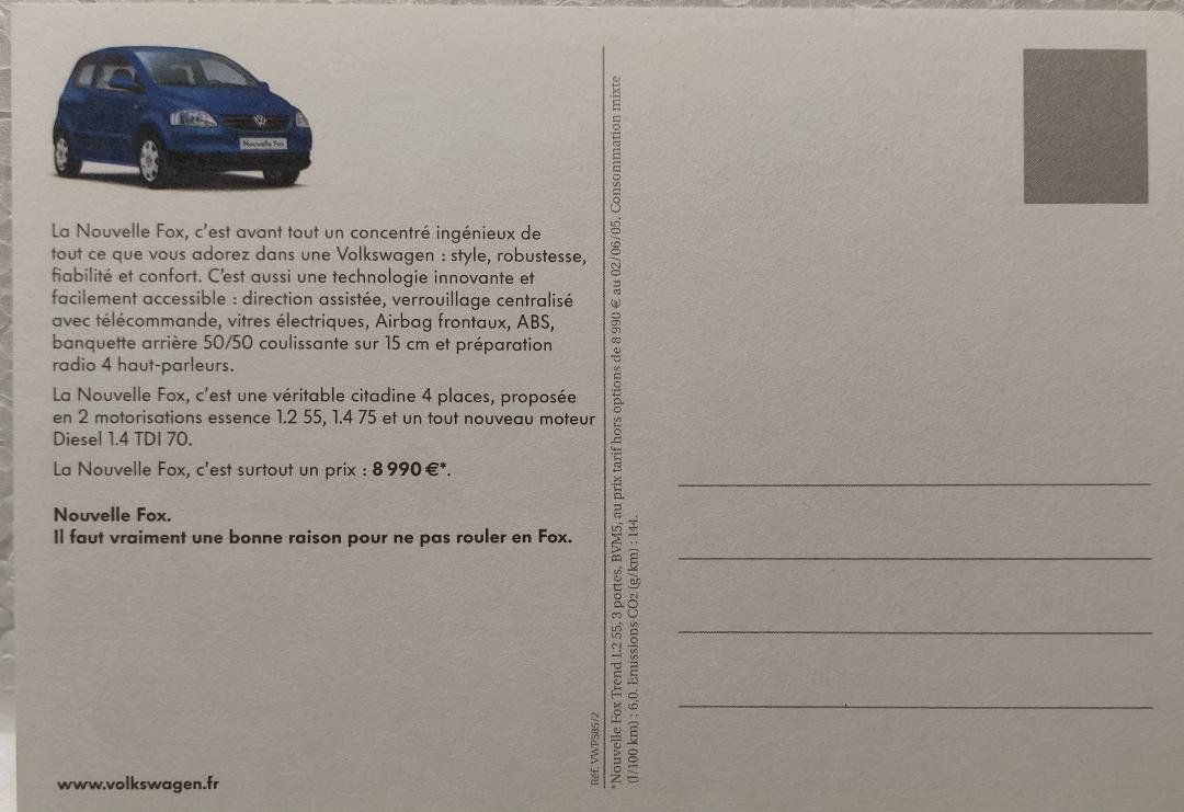 Cartoline postali: VW   Nouvelle   FOX   -   carte du concessionnaire – Usato da Delémont venduto da Domdom1 1