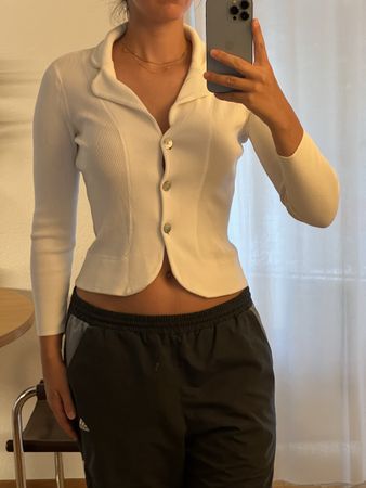 Leinen/Baumwolle Strickjacke weiss Grösse M