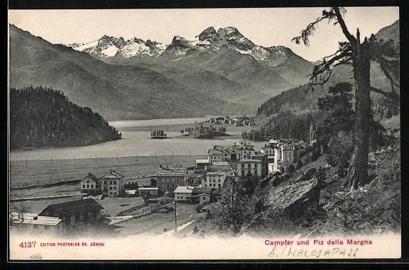 Cartoline postali: Campfer, Panorama mit Piz della Margna – Usato da Berlin venduto da bartko-reher