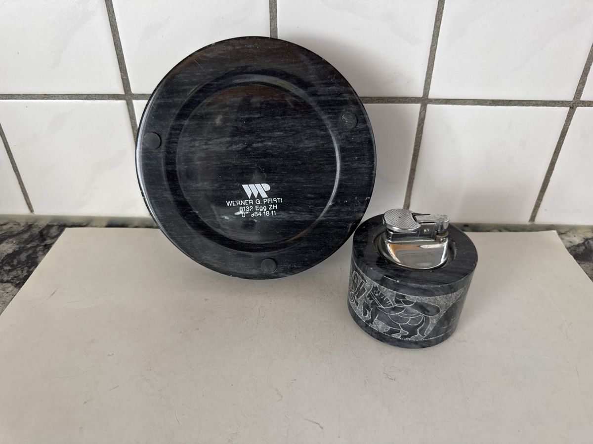 Aschenbecher: Top Aschenbecher mit Feuerzeug Marmor – Neu (gemäss Beschreibung) aus Mellingen von Wupper 1