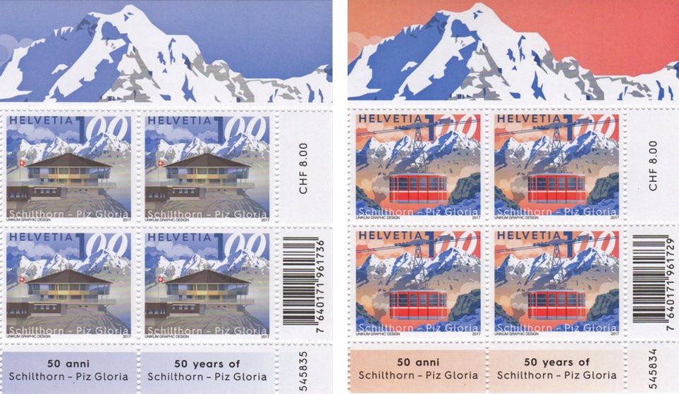 Tutti i francobolli: 2 Vierblöcke Schilthorn Bergh+Seilbahn** – Nuovo (secondo la descrizione) da Dottikon venduto da haeusibuh5