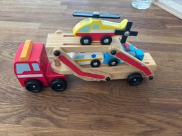 Holzspielzeug Abschleppwagen mit Fahrzeugen