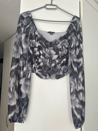 Langarmshirt Amisu gemustert schwarz weiss gebraucht