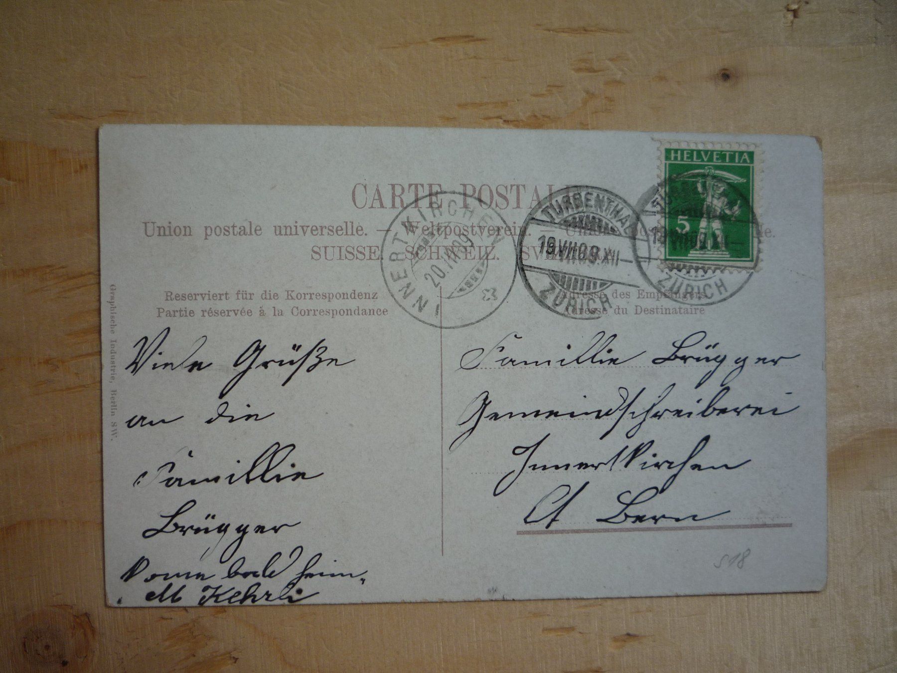 Cartoline postali: Turbentahl, 19.VII.09 – Usato da Rieden SG venduto da Brockehuesli 1