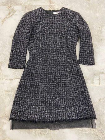 Christian Dior Black Tweed Tulle Trim Dress - Size F36