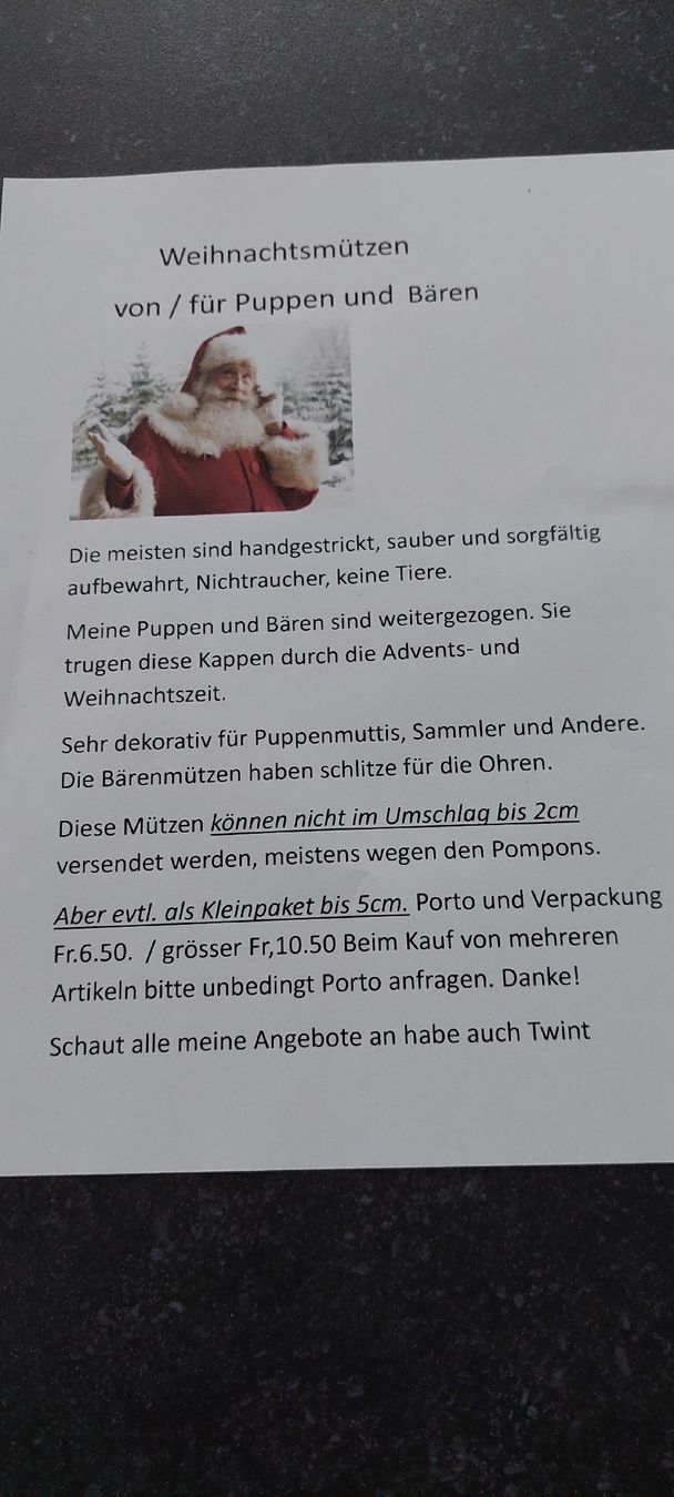 Heidi ott Puppen: Puppen -Deko- Weihnachtsmütze  – Neu (gemäss Beschreibung) aus Muri AG von nindo1 1