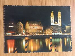 Zürich Grossmünster bei Nacht - AK 1965