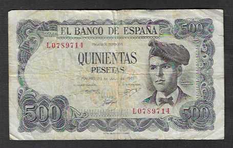 Banknoten: Spanien  500  Pesetas  1971  Gebraucht – Gebraucht aus Gordola von coinsandnotes