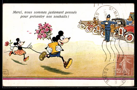 Ansichtskarten: John Wills: Mickey Mouse rennt mit Minni – Gebraucht aus Berlin von bartko-reher