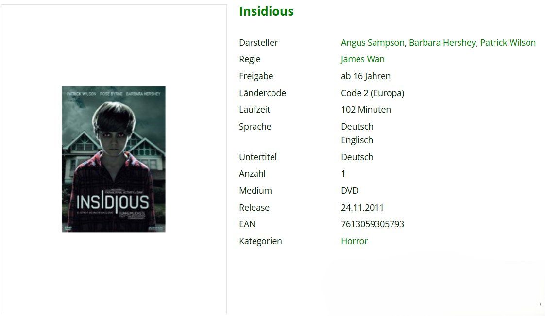 Tutti i DVDs: Insidious DVD* – Usato da Dietikon venduto da Ruempfli 1