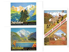 3 AK Interlaken historische Plakate