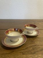2 Tassen mit Untertassen Kaffee Geschirr Goldrand Zustand gu
