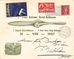 Zürich Bellinzona Erste Flugpost 1927 Brief