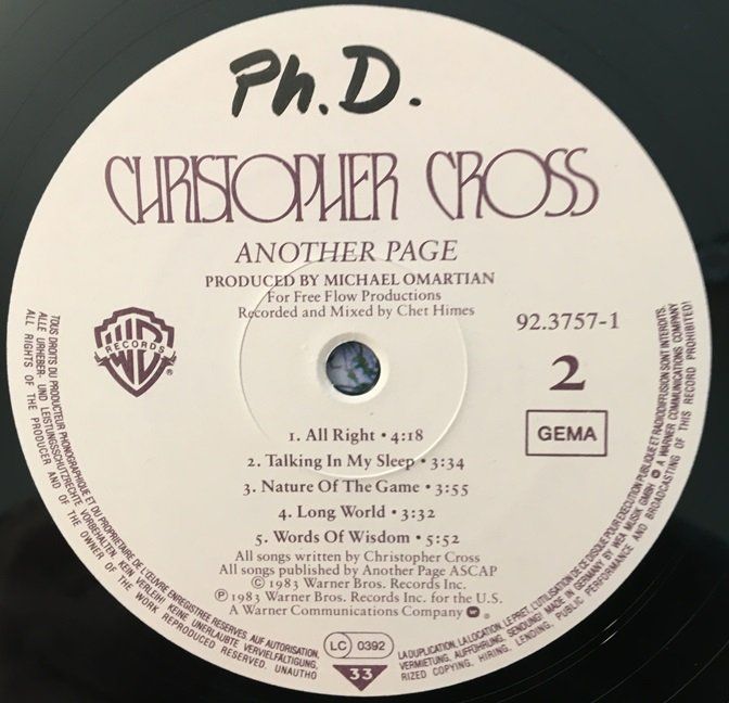 Schallplatten: Christopher Cross – Another page (LP) – Gebraucht aus Grüningen von azulgrisvinyl 4