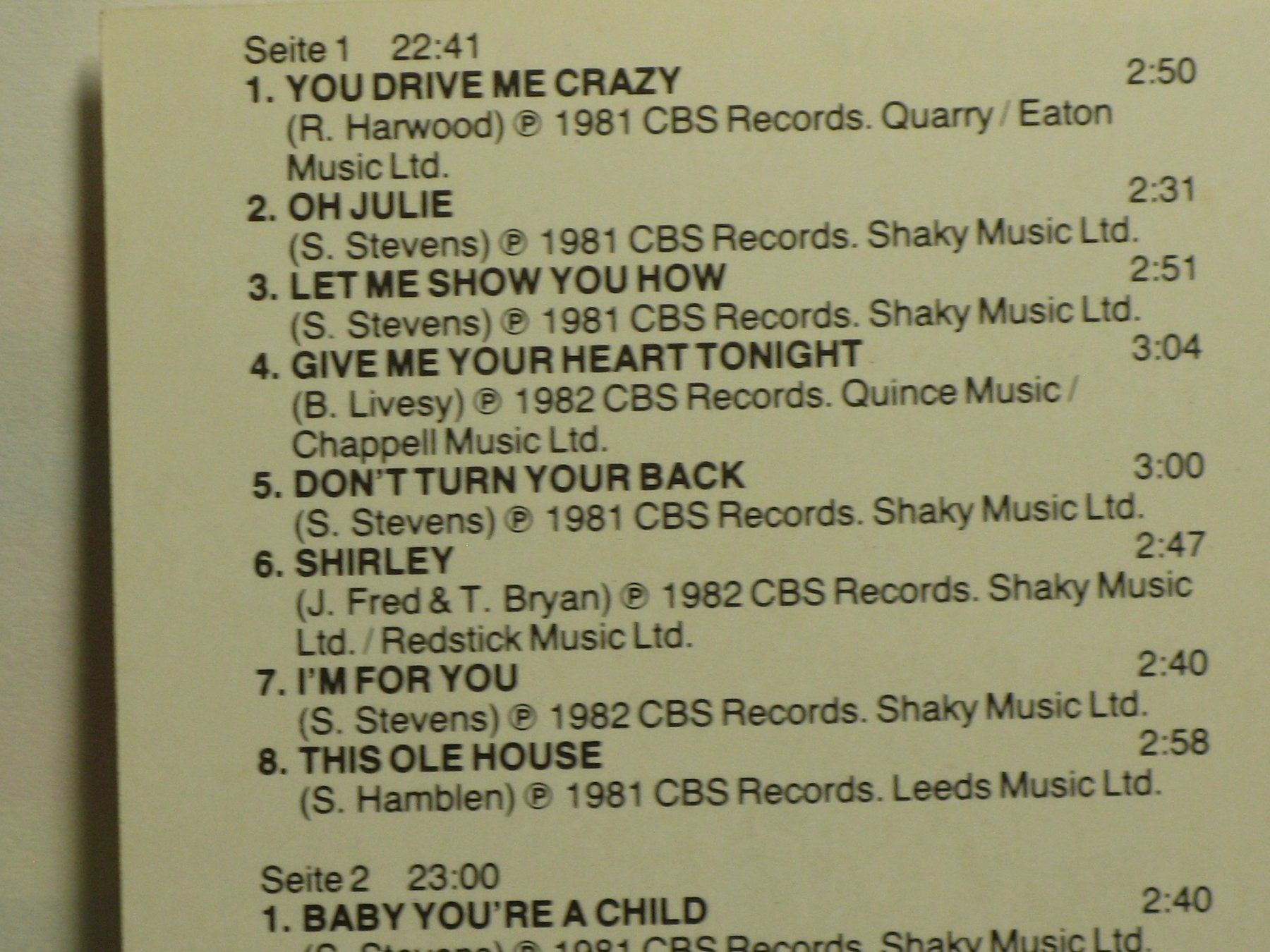 Musicassette: SHAKIN  STEVENS    Jetzt kommt  Shaky – Usato da Langnau i. E. venduto da gf2_29jt 1