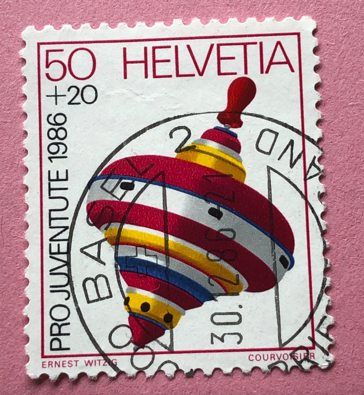 Alle Briefmarken: Nr.J 299 Kreisel Pro Juventute GESTEMPELT  Basel – Gebraucht aus Aarau von Billa007