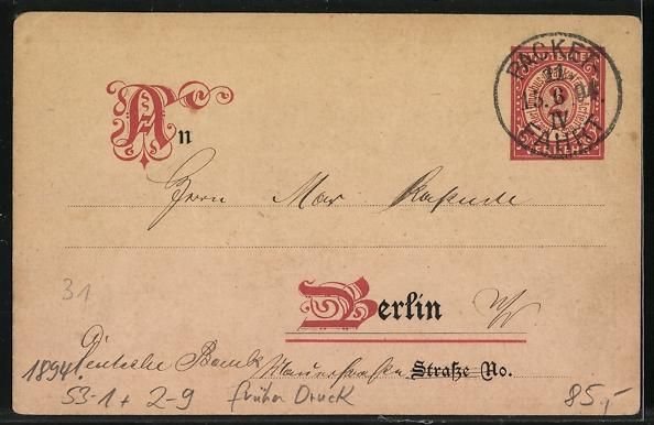 Cartoline postali: Berlin, 1894, Engel mit Glückwunsch zum – Usato da Berlin venduto da bartko-reher 1