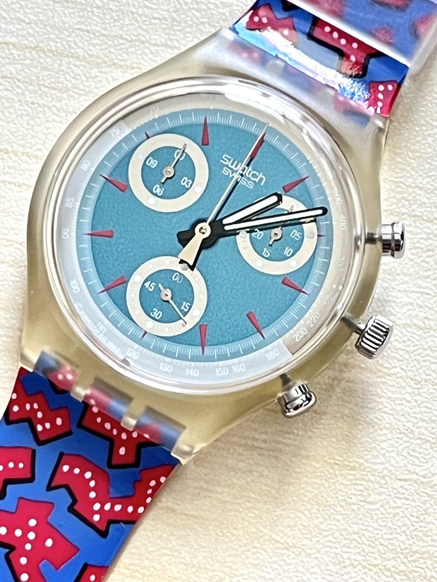 Swatch Orologi: Swatch Chronograph Uhr transparent mit buntem Armband  – Usato da Grenchen venduto da chththl