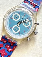 Swatch Chronograph Uhr transparent mit buntem Armband 