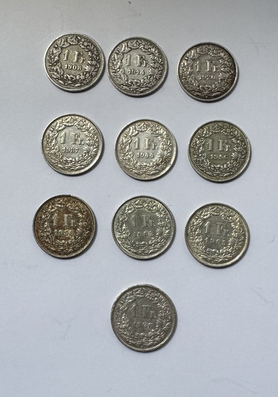Tutti le monete: 1 Franken 1908 bis 1966 Serie 50 g Silber – Usato da Kirchberg SG venduto da Zenhad69