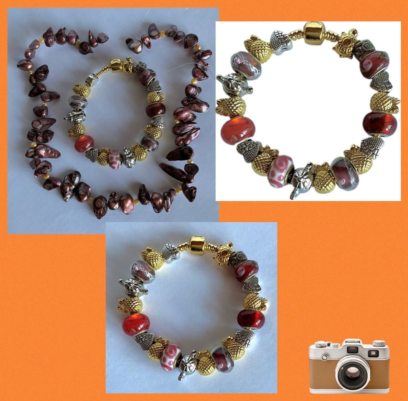 Ketten: SET STRANG ECHTE SÜSSWASSERPERLEN ARMBAND BEADS MURANO STYLE – Neu und originalverpackt aus Berg TG von magginello