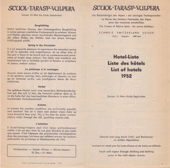 Documenti: Farbprospekt SCUOL - TARASP - VULPERA. 1952 – Usato da Schlieren venduto da Rapaelli 4