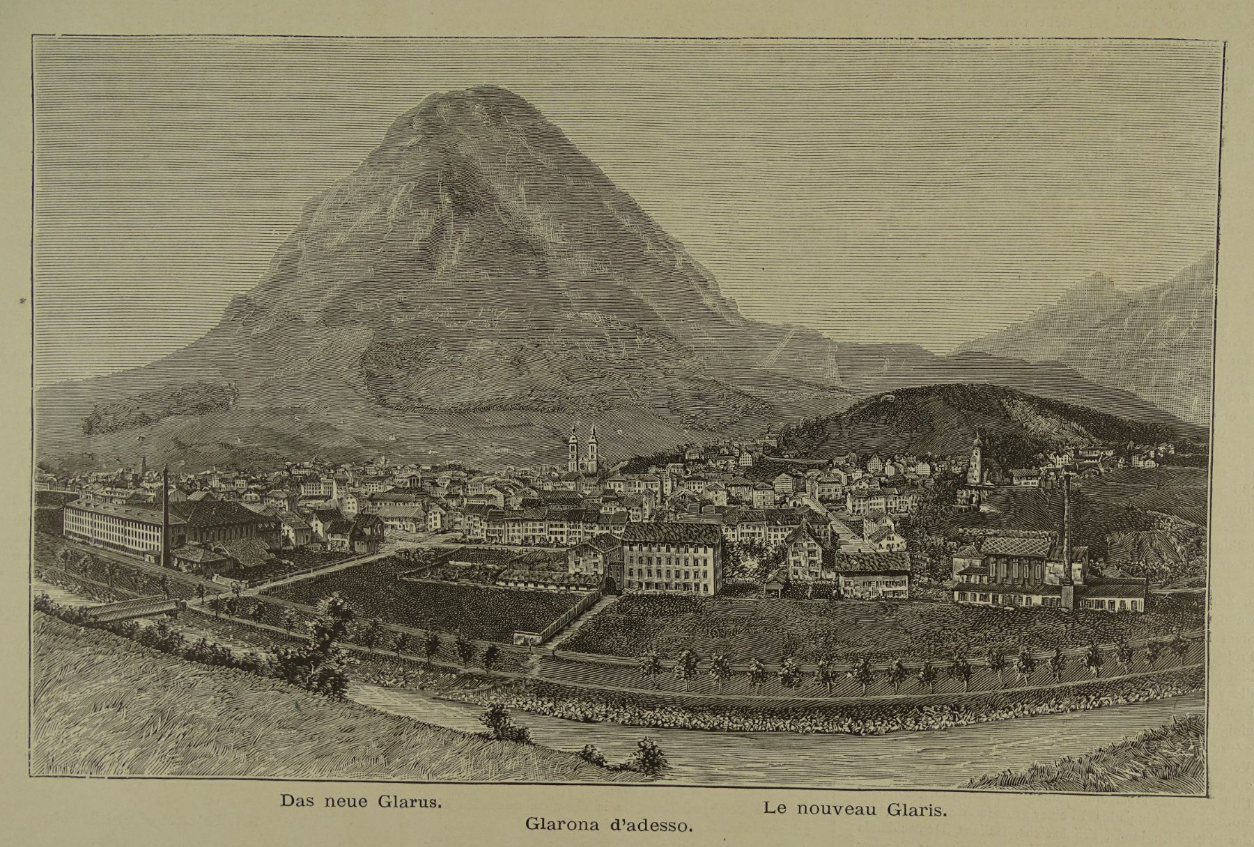 Incisioni: DAS NEUE GLARUS, HOLZSTICH 1883 – Usato da Grüningen venduto da Kartensammler