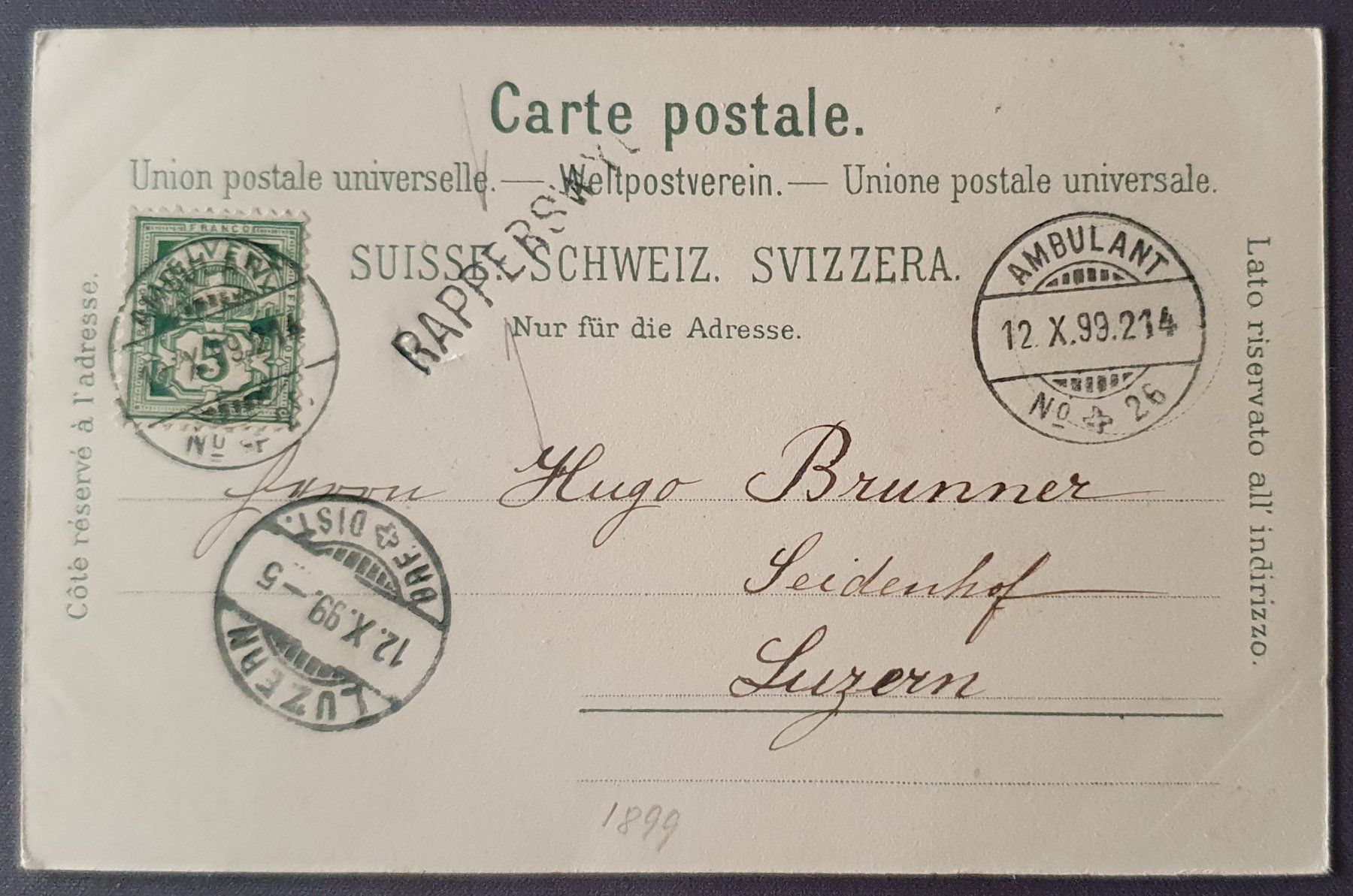 Cartoline postali: Gruss aus Rapperswil 1899 – Usato da Kreuzlingen venduto da Rschweiz1 1