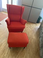 Ikea-Kult-Sessel mit Hocker Korallrot guter Zustand 65x70cm