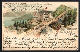 Litho Rigi, Hotel Felchlin, Panorama mit