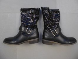 Schwarze Boots mit Pailletten, Grösse 36