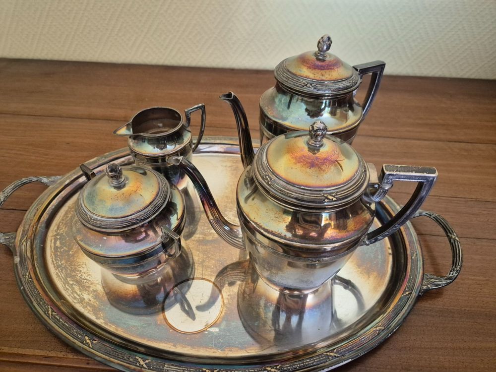 Plateau de service ovale Ercuis vintage en métal argenté, 19042414 - France